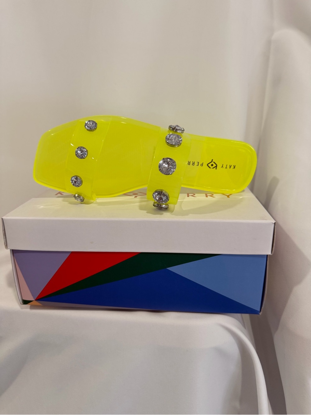 Katy Perry Collections Neon Yellow Jeweled Slide Sandals - Picture 3 of 8